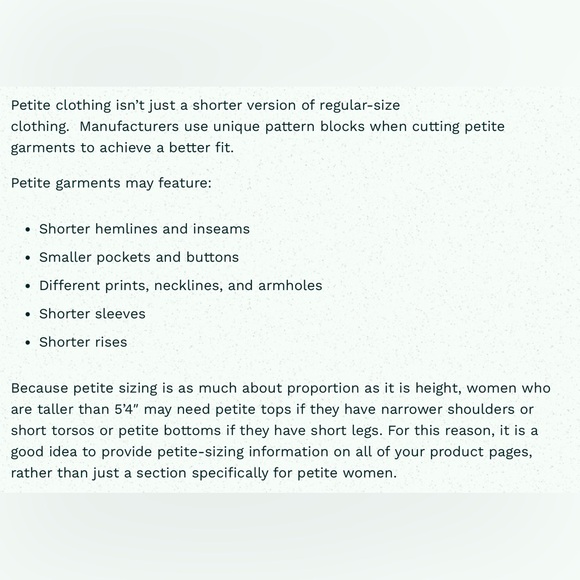 Petite sizing info for sellers - Picture 3 of 11